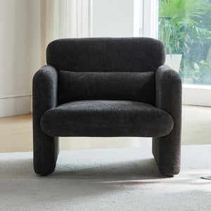 English Elm Best-selling Boucle Cloud Chair Curved Plush Upholstered Armchair with Lumbar Pillow Included Antique Dark Grey W1765P334057