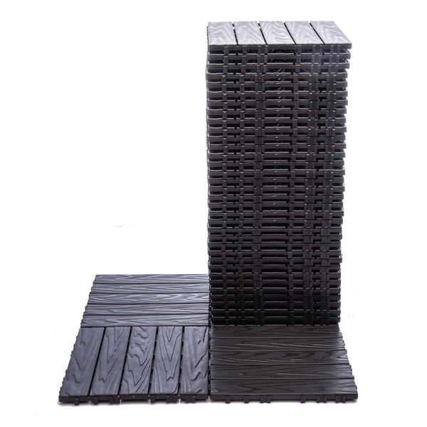 English Elm 68-pack Interlocking Plastic Deck Tiles Wood Grain Waterproof Outdoor Patio Floor Set W1578P454036