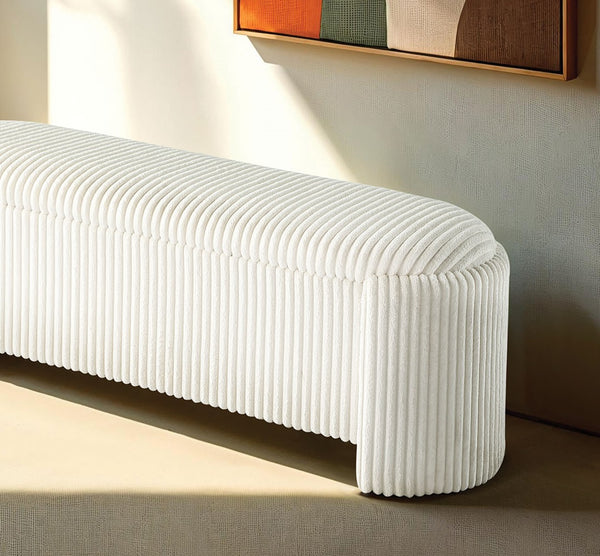 English Elm Contemporary Corduroy Storage Bench with Hidden Compartment 50.5"W Stylish Entryway Seat White 18 L x 50 W x 19 H B2741P391242