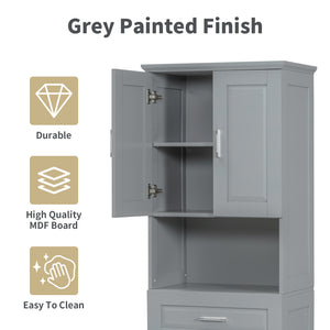 English Elm Tall Bathroom Cabinet with Tilt-Out Laundry Hamper, Adjustable Shelves, Anti-Tip Design & Large Storage Grey WF323481AAE