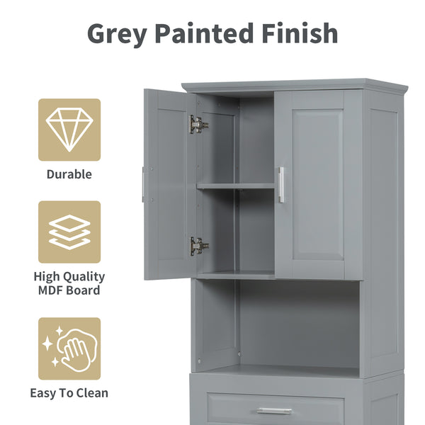 English Elm Tall Bathroom Cabinet with Tilt-Out Laundry Hamper, Adjustable Shelves, Anti-Tip Design & Large Storage Grey WF323481AAE