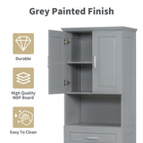 English Elm Tall Bathroom Cabinet With Laundry Basket, Large Storage Space Tilt-Out Laundry Hamper and Upper Storage Cabinet, Grey