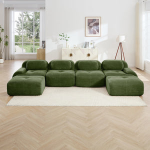 English Elm U-shaped Modular Sectional Sofa Corduroy Upholstered Ergonomic Curved Living Room Seating Olive Green W714S01263