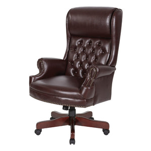 OSP Home Furnishings High Back Queen Anne Executive Chair Tufted Vinyl Upholstery with Lumbar Support TEX228-JT4