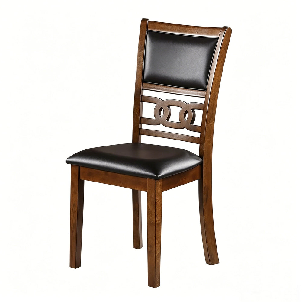 English Elm Set of 2 Walnut Rubberwood Dining Chairs Faux Leather Cushioned Seat Modern B2770P507976