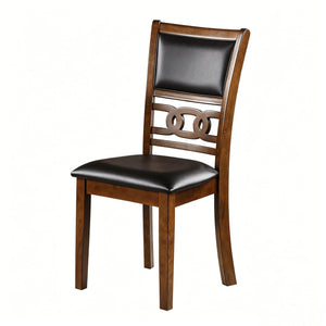 English Elm Set of 2 Walnut Rubberwood Dining Chairs Faux Leather Cushioned Seat Modern B2770P507976