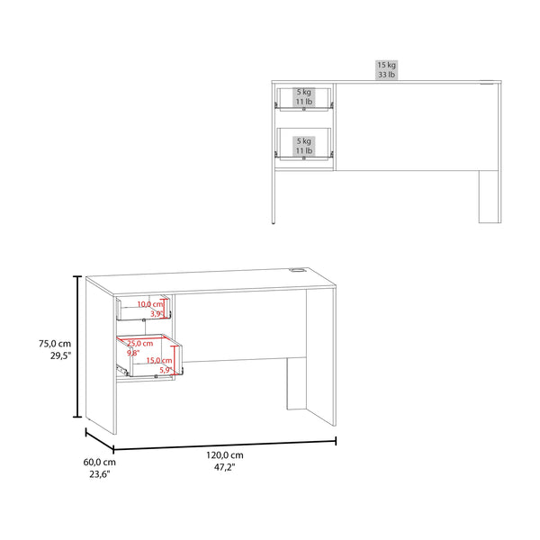 English Elm Mellier Modern White Office Desk with Two Drawers & Side Shelves — Compact, Stable Workstation B070P368063