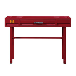 English Elm Red Industrial Vanity Desk with Drawer and Recessed Panel Design — Cargo-Inspired Metal Wood Blend B062P186466