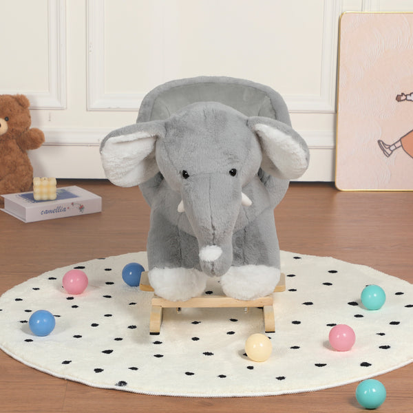 English Elm Kids Elephant Plush Rocking Toy with Sound Button Safety Belt and Sturdy Steel Frame W3723P374146
