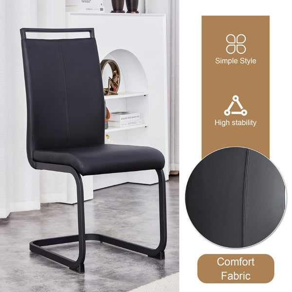 English Elm Table Set: Modern Minimalist Grey Marble Dining Table With 4 Black Pu Leather Chairs & Metal Frame W1151S02683-GIGA