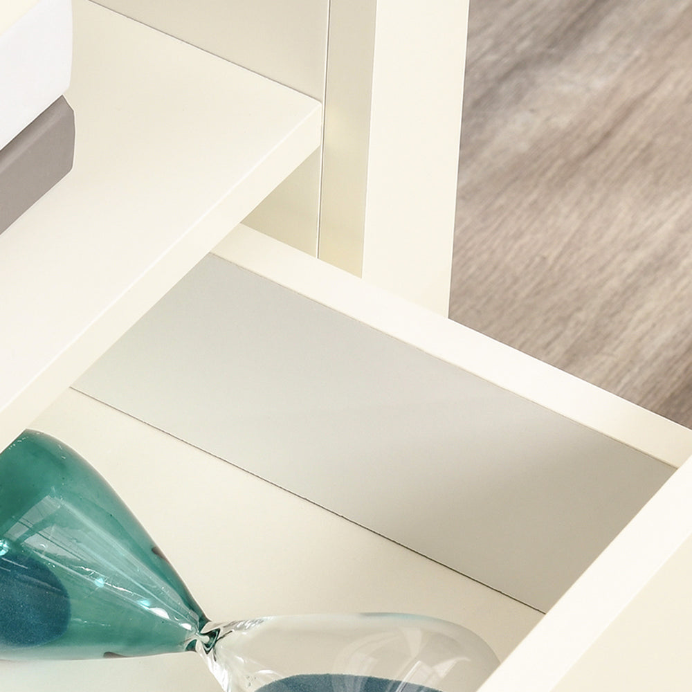 English Elm HOMCOM Corner TV Stand for TVs up to 50" — Trapezoid Corner Console with Drawers & Open Shelf, White W2225P217448