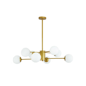English Elm 35" Mid-century Branching Chandelier Eight Frosted Globe Shades Gold Iron Frame W2312P471909