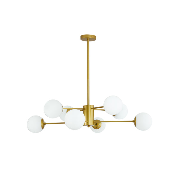 English Elm 35" Mid-century Branching Chandelier Eight Frosted Globe Shades Gold Iron Frame W2312P471909