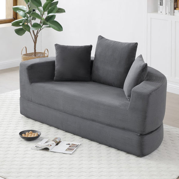 English Elm Convertible Corduroy Cloud Couch Bed with High-Density Foam, Boneless Futon Lounger for Cozy Relaxation Gray W2677P388981