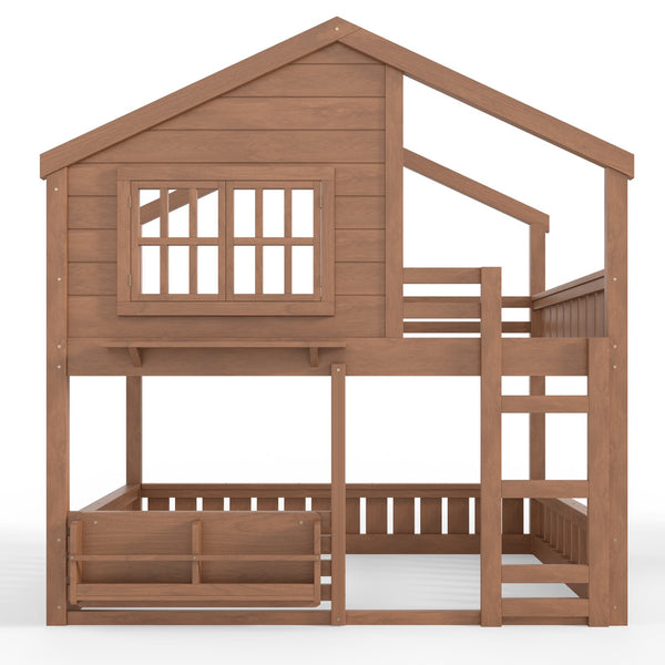 English Elm Full Bunk Bed with Trundle Bookshelf Storage Pine Frame Car Design for Kids Natural W1580S00522