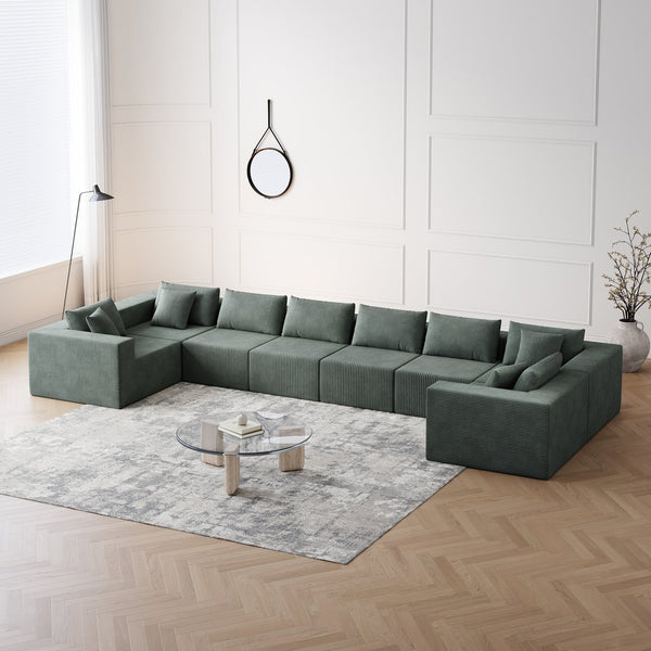 English Elm 188-Inch Corduroy Modular L Shaped Sectional Sofa with Extra-Wide Seating, No Assembly Required Army Green W834S00474
