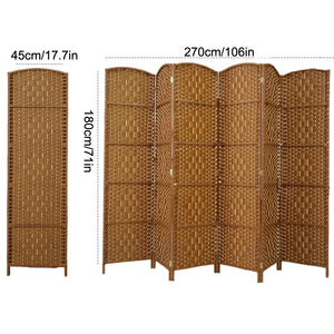 English Elm 6 Panel Room Divider Folding Screen with Hand-Woven Arched Panels Pine Frame Privacy Partition Room Decor Natural Wood W3198P299211