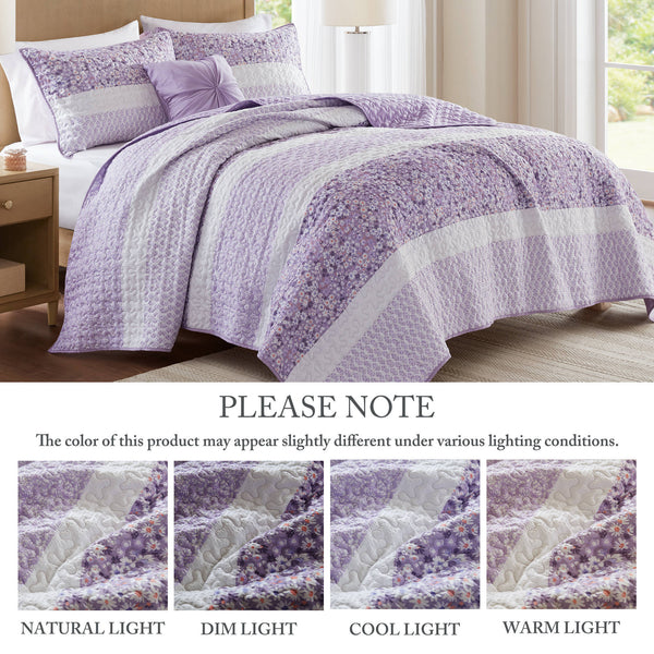 English Elm 4 PCS Full/Queen Seersucker Quilt Set with Throw Pillow – Lightweight Microfiber, Lace Detail, Hypoallergenic B035P366536