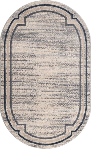 Unique Loom Oasis Fountain Machine Made Border Rug Gray, Ivory/Beige/Navy Blue 5' 0" x 8' 0"