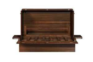English Elm Queen Murphy Cabinet Bed Solid Pine Build with Usb Charging and Fold Out Desktop Walnut W504S00169