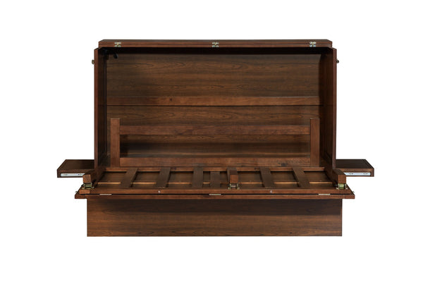 English Elm Queen Murphy Cabinet Bed Solid Pine Build with Usb Charging and Fold Out Desktop Walnut W504S00169
