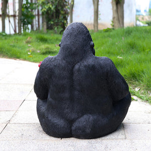 English Elm Outdoor Chimpanzee Resin Garden Statue with Built-in Planter for Patio Decor W5398P455473