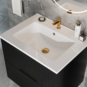 English Elm 24 Compact Bathroom Vanity with Sink — Floor-Standing Stability, Soft-Close Drawers, Large Storage, Durable Finish Matte Black 26.38 L x 22.83 W x 7.87 H W3520S00001