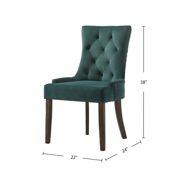 English Elm Set Of 2 Elegant Green Velvet Dining Chairs With Weathered Oak Legs For Stylish Comfort & Durability B016P315267-GIGA