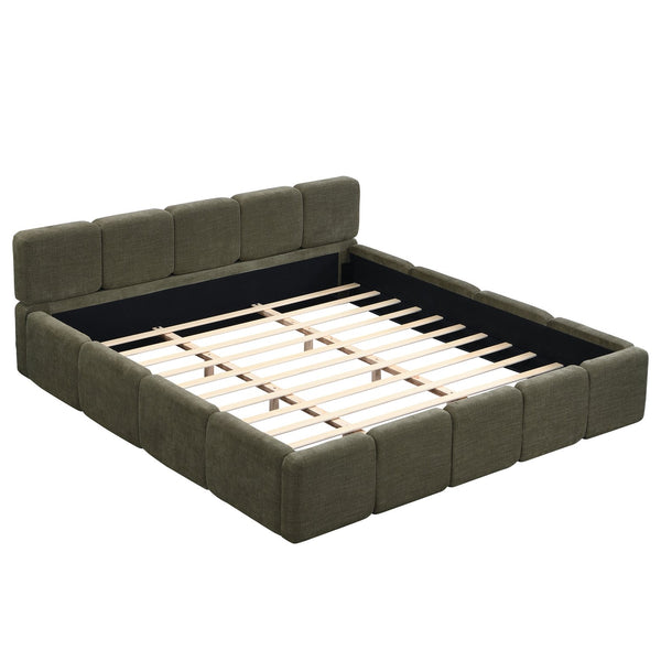 English Elm California King Boucle Upholstered Platform Bed Thick Block Headboard Modern Suite N757P391356D