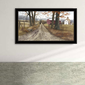 English Elm Trendy Decor 4u Billy Jacobs Country Road Wood Framed Farmhouse Landscape Wall Art B06787525