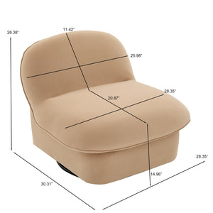 English Elm Swivel Accent Chair Plush Velvet Pumpkin Barrel Silhouette with 360 Degree Metal Base Khaki W3244P392748