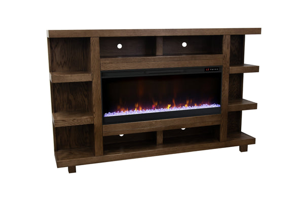 English Elm Laurel Laurel Canyon 72" Fireplace Mantel with 42" Electric Insert, Oak Craftsmanship & Cable Management Brown B108P292283