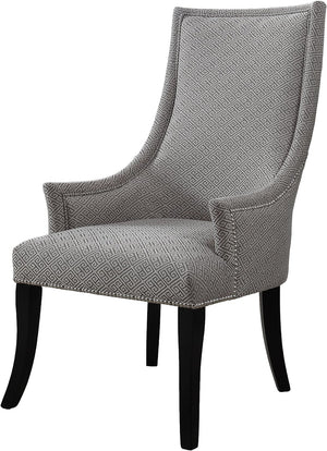 English Elm High Back Wingback Accent Chair Polyester Upholstery Nailhead Trim Tailored Living Room Seat Black+ Gray B011P439043