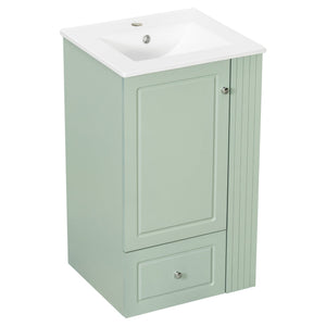 English Elm 20" Freestanding Bathroom Vanity Mdf Cabinet Ceramic Sink Open Shelves Powder Room Green N725P364210F