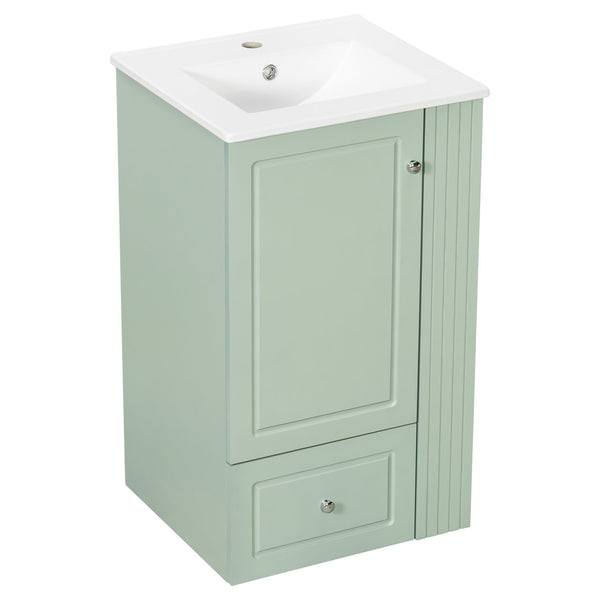 English Elm 20" Freestanding Bathroom Vanity Mdf Cabinet Ceramic Sink Open Shelves Powder Room Green N725P364210F