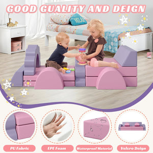 English Elm 10pcs Modular Foam Climbing Play Set Toddler Crawl Sofa Blocks with Pu Leather Cover N739P170354A