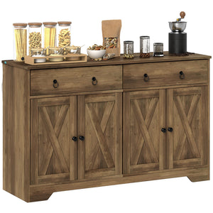 English Elm Kitchen Farmhouse Buffet Cabinet with Sliding Barn Doors Drawers and Adjustable Shelving T3971P397472