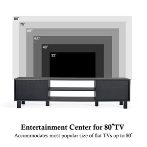 English Elm Modern Low Profile Media Console with Open Shelving and Concealed Cabinet Storage Black T3623P435424