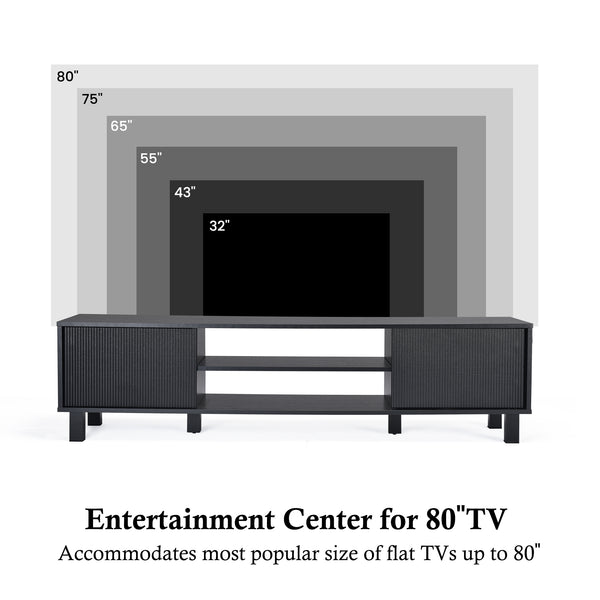English Elm Modern Low Profile Media Console with Open Shelving and Concealed Cabinet Storage Black T3623P435424