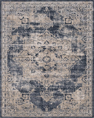 Unique Loom Chateau Roosevelt Machine Made Border Rug Navy Blue, Beige/Cream/Gray/Ivory 8' 0" x 10' 0"