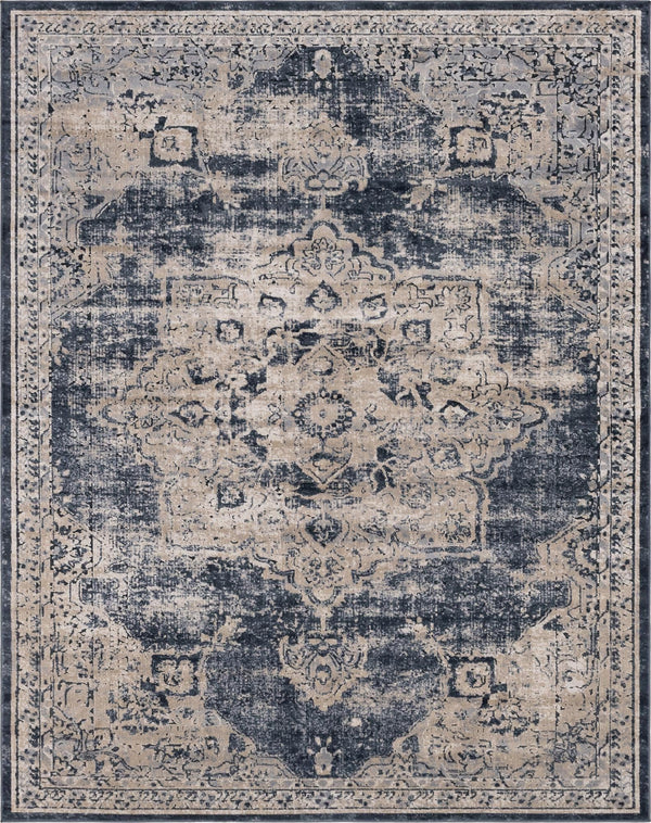 Unique Loom Chateau Roosevelt Machine Made Border Rug Navy Blue, Beige/Cream/Gray/Ivory 8' 0" x 10' 0"
