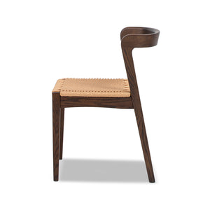 English Elm Jennifer Taylor Home - Capri Handcrafted Oak Dining Chair with Curved Back and Woven Natural Fiber Seat, Sculptural Elegance Dark Brown B2719P395562