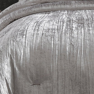 English Elm Turin Silver Crinkle Velvet 7PC Queen Bedding Set — Luxe Textured Polyester, 2 Shams, 3 Pillows & Skirt B340P342002