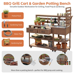 English Elm Topmax Modular Fir Wood Outdoor Kitchen Cart Stainless Steel Prep Station Brown N717P417963D