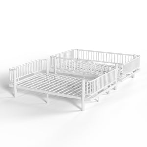 English Elm Queen Over Metal Bunk Bed Convertible Platform Frame with Safety Guardrails Light White W5305S00064