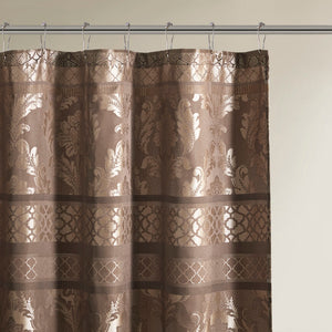 JLA Home Madison Park - Jacquard Chocolate Brown Shower Curtain 72x72 — Durable Polyester Jacquard with Leaf, Stripe & Ironwork MP70-3035