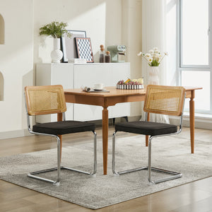 English Elm Mid Century Modern Dining Chairs Set Of 2 - Stylish Velvet Accent With Rattan Back & Chrome Base W1143P342096