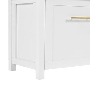 English Elm On-trend Entryway Hall Tree with Gold Hooks Bench Drawers and Shoe Cabinet Storage White N721S000056K-1