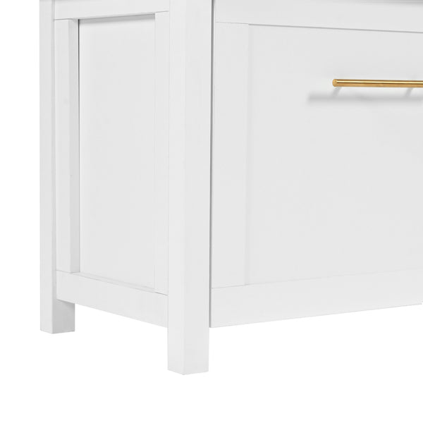 English Elm On-trend Entryway Hall Tree with Gold Hooks Bench Drawers and Shoe Cabinet Storage White N721S000056K-1