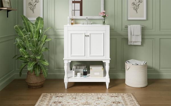 English Elm 24'' French Style Bathroom Vanity with Ceramic Sink Soft Close Cabinet and Drawer White N710P411341K